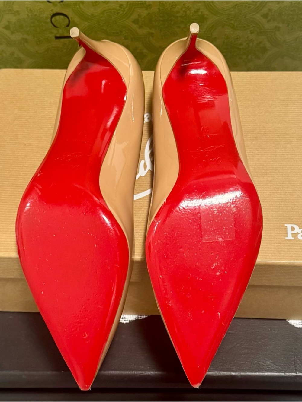 Christian Louboutin Nude Patent Pointed Pumps with Red Soles - Picture 6 of 8